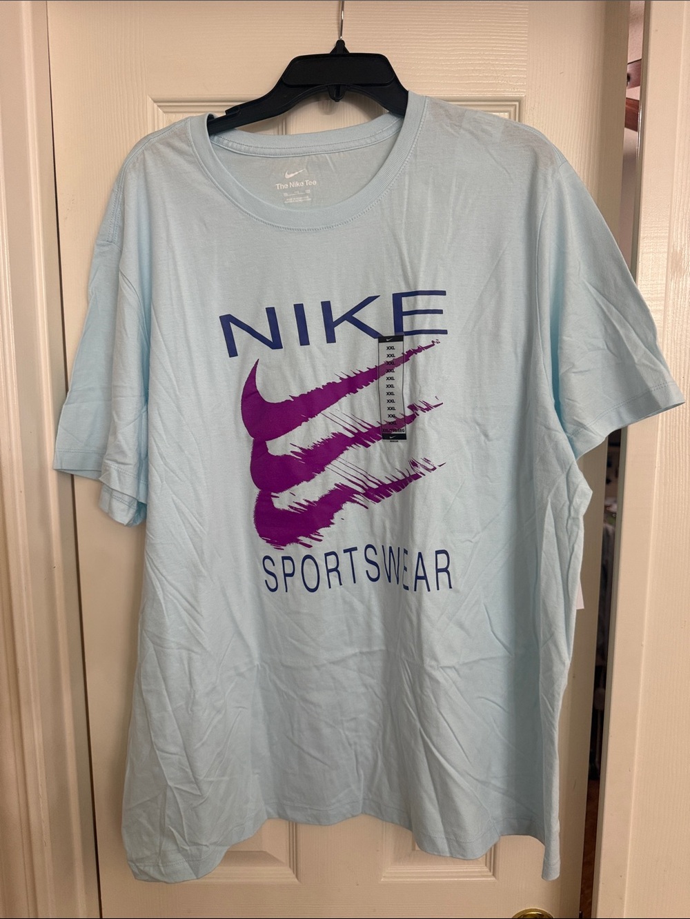Nike Light Blue Tee with Purple Swoosh Size XXL